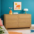 Commode moderne en bois à 6 tiroirs, meuble de rangement avec tiroirs à ouverture-pression