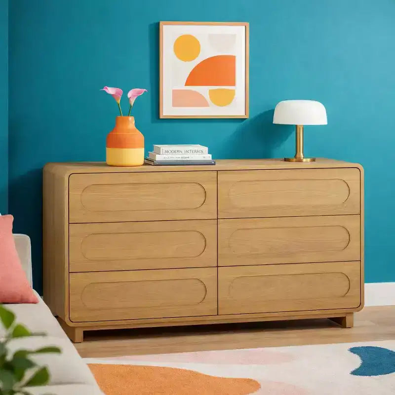 Modern 6-Drawer Wood Dresser, Storage Cabinet with Push-Open Drawers