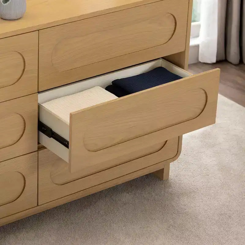 Commode moderne en bois à 6 tiroirs, meuble de rangement avec tiroirs à ouverture-pression