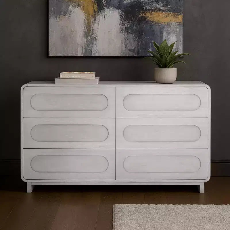Modern 6-Drawer Wood Dresser, Storage Cabinet with Push-Open Drawers