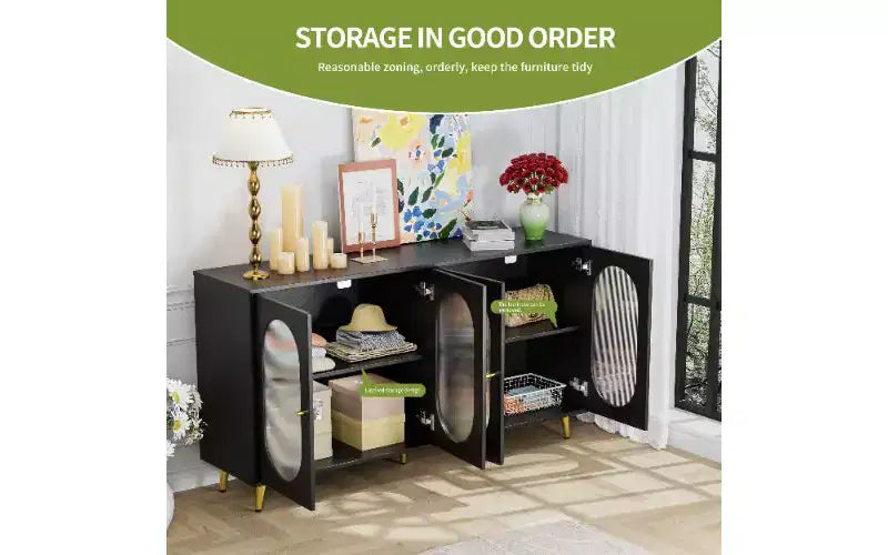 Buffet moderne avec portes en acrylique, meuble de rangement pour garde-manger avec étagères amovibles, armoire de rangement autoportante, table console