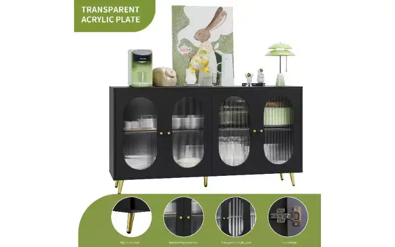 Buffet moderne avec portes en acrylique, meuble de rangement pour garde-manger avec étagères amovibles, armoire de rangement autoportante, table console