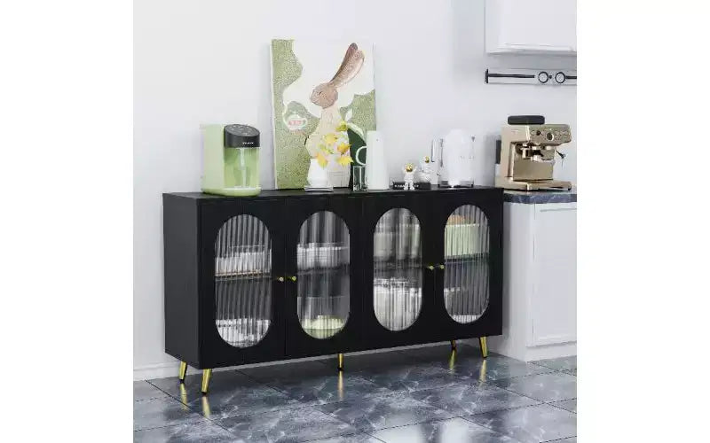 Buffet moderne avec portes en acrylique, meuble de rangement pour garde-manger avec étagères amovibles, armoire de rangement autoportante, table console