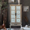 55 Vintage Farmhouse Highboard Cabinet, Tall Engineered Wood Storage Pantry with Floral Tile Pattern & Drawer - Panipeachy