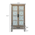 Buffet haut de ferme vintage 55, Grand garde-manger de rangement en bois composite avec motif floral carrelé et tiroir