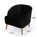 Fauteuil club en velours, avec dossier incurvé, surpiqûres verticales, pieds évasés en bois d'hévéa, fauteuil d'appoint pour salon, chambre à coucher