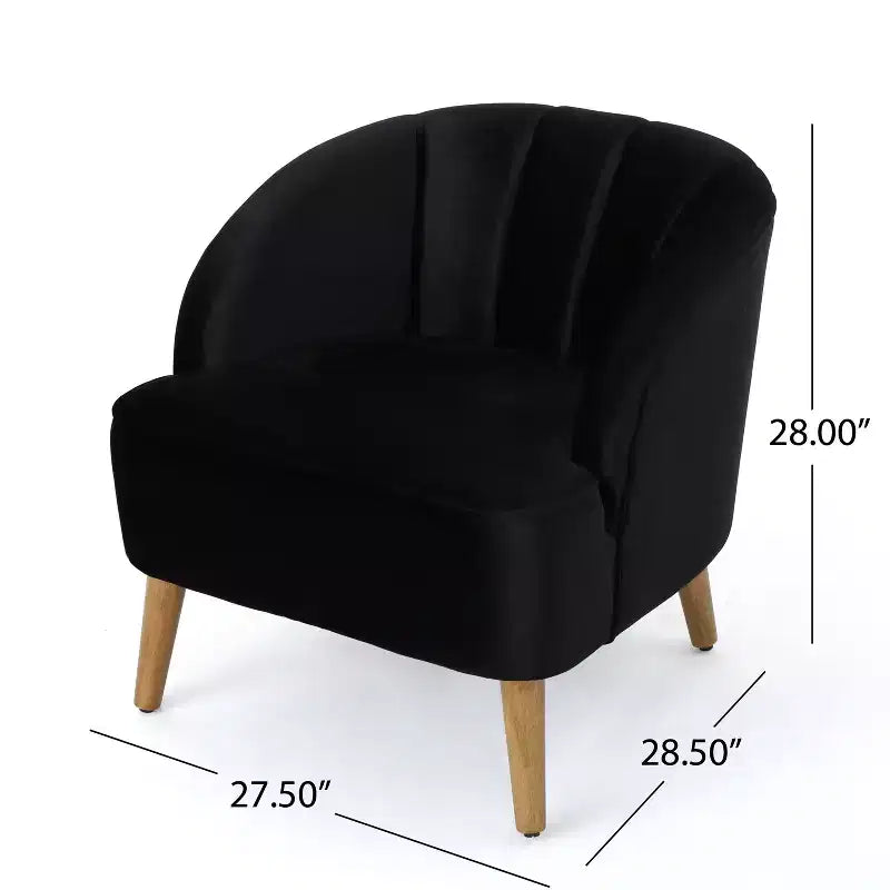 Fauteuil club en velours, avec dossier incurvé, surpiqûres verticales, pieds évasés en bois d'hévéa, fauteuil d'appoint pour salon, chambre à coucher