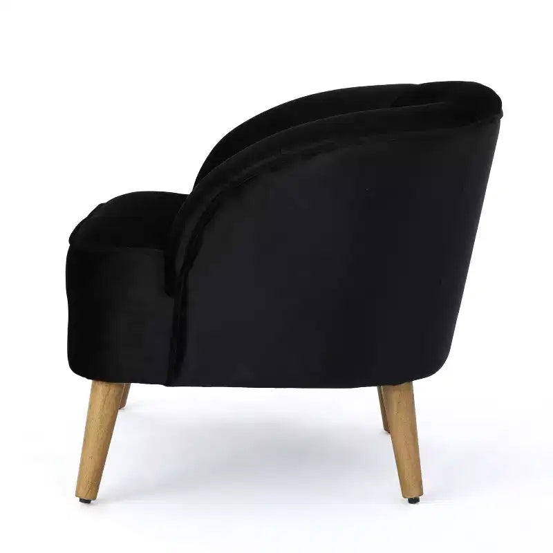 Fauteuil club en velours, avec dossier incurvé, surpiqûres verticales, pieds évasés en bois d'hévéa, fauteuil d'appoint pour salon, chambre à coucher