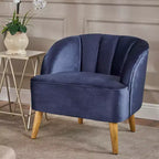 Fauteuil club en velours, avec dossier incurvé, surpiqûres verticales, pieds évasés en bois d'hévéa, fauteuil d'appoint pour salon, chambre à coucher