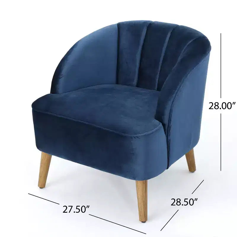 Fauteuil club en velours, avec dossier incurvé, surpiqûres verticales, pieds évasés en bois d'hévéa, fauteuil d'appoint pour salon, chambre à coucher