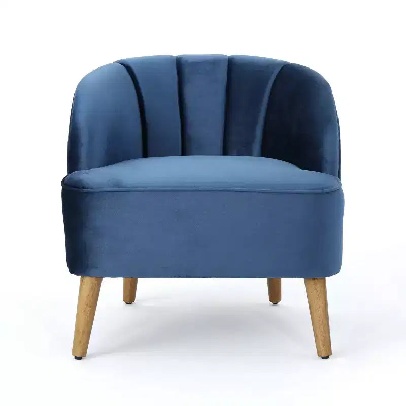 Fauteuil club en velours, avec dossier incurvé, surpiqûres verticales, pieds évasés en bois d'hévéa, fauteuil d'appoint pour salon, chambre à coucher