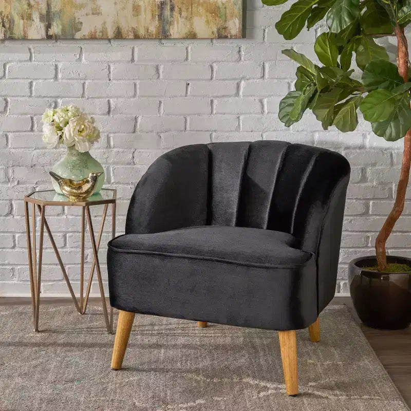TUYOHW Velvet Upholstered Club Chair,Armchair with Curved Backrest,Channel Stitching,Splayed Rubberwood Legs,Accent Chair for Living Room,Bedroom