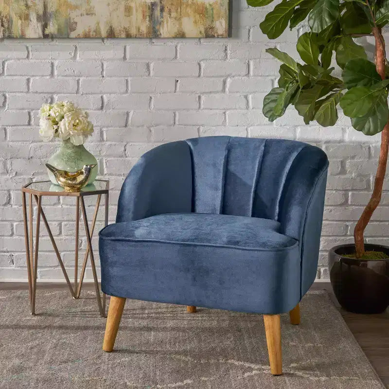 Fauteuil club en velours, avec dossier incurvé, surpiqûres verticales, pieds évasés en bois d'hévéa, fauteuil d'appoint pour salon, chambre à coucher