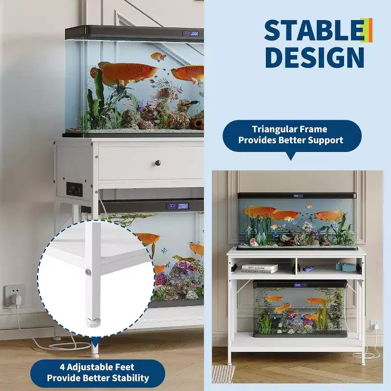 Meuble pour aquarium de 40 à 50 gallons, support pour 2 aquariums ou terrariums avec tiroirs de rangement, pieds réglables en hauteur, capacité de 300 kg