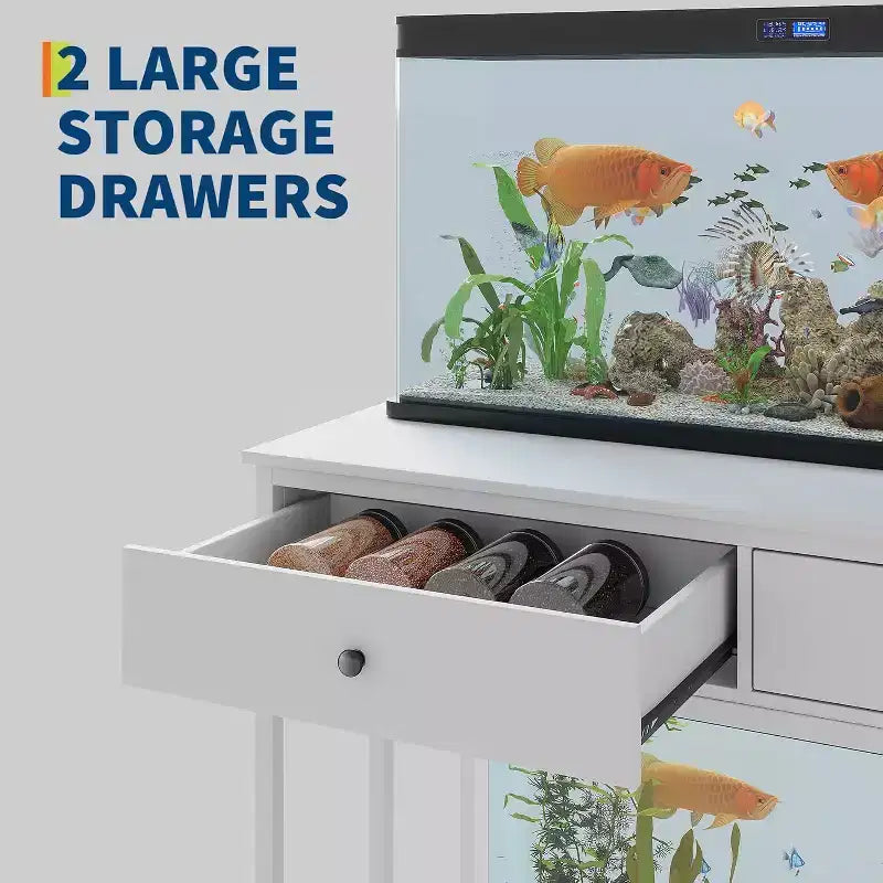 Meuble pour aquarium de 40 à 50 gallons, support pour 2 aquariums ou terrariums avec tiroirs de rangement, pieds réglables en hauteur, capacité de 300 kg