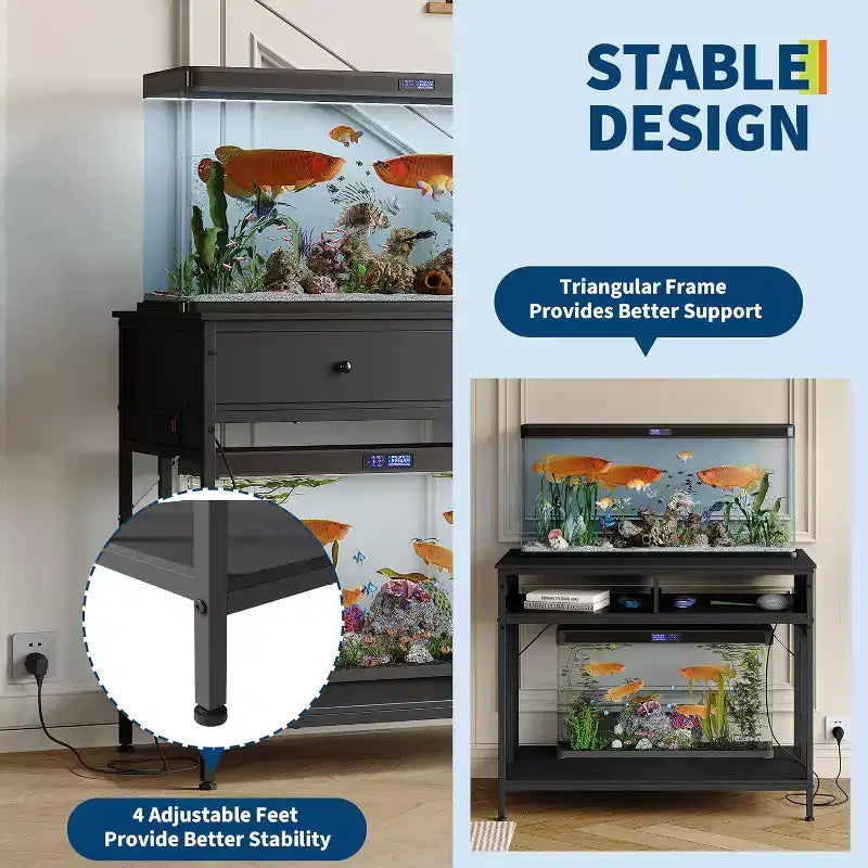 Meuble pour aquarium de 40 à 50 gallons, support pour 2 aquariums ou terrariums avec tiroirs de rangement, pieds réglables en hauteur, capacité de 300 kg