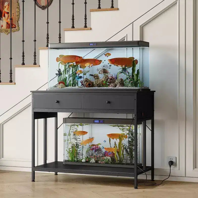 40-50 Gallon Fish Tank Stand, 2 Aquarium Reptile Tank Stand with Storage Drawers, Height Adjustable Feet, 660LBS Capacity