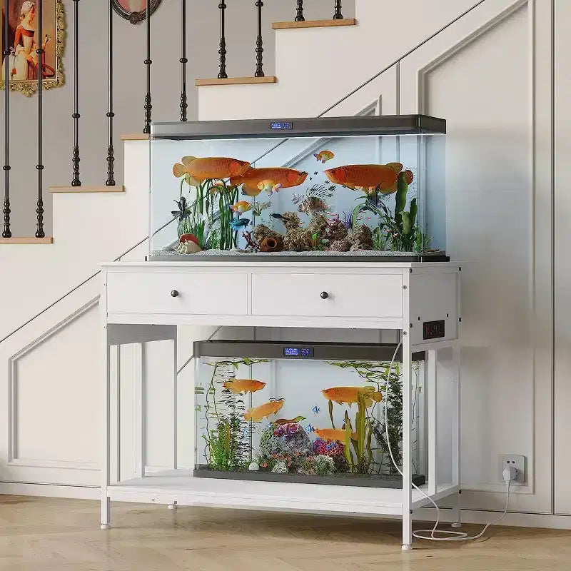 Meuble pour aquarium de 40 à 50 gallons, support pour 2 aquariums ou terrariums avec tiroirs de rangement, pieds réglables en hauteur, capacité de 300 kg