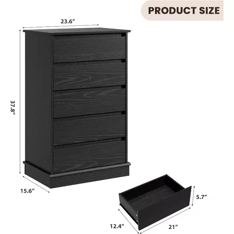 Commodes à 5 tiroirs pour chambre à coucher, commode de rangement avec tiroirs profonds, grande commode double pour placard avec plateau large, grande commode en bois pour chambre.
