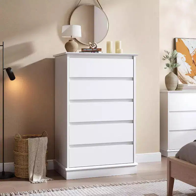 Commodes à 5 tiroirs pour chambre à coucher, commode de rangement avec tiroirs profonds, grande commode double pour placard avec plateau large, grande commode en bois pour chambre.
