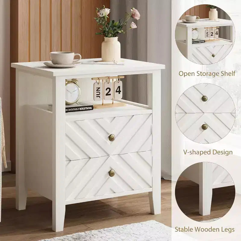 Table de chevet avec 2 tiroirs de rangement, table de chevet rustique avec étagère ouverte et pieds en bois robustes, table d'appoint rustique pour chambre à coucher