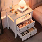 Table de chevet avec 2 tiroirs de rangement, table de chevet rustique avec étagère ouverte et pieds en bois robustes, table d'appoint rustique pour chambre à coucher