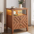 Nightstand with 2 Storage Drawers, Farmhouse Bedside Table with Open Shelf and Sturdy Wooden Legs, Rustic Side Table for Bedroom