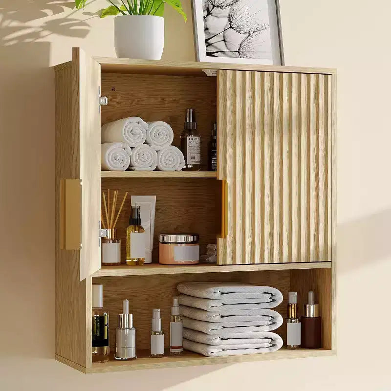 Bathroom Wall Cabinet, 25x23x8 Medicine Cabinet with Adjustable Shelf, Wave-Patterned Door, Storage for Bathroom, Kitchen, Laundry, Entryway