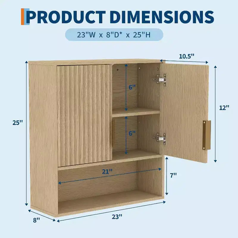 Armoire murale de salle de bain, 25x23x8 Pharmacie avec étagère réglable, porte à motif ondulé, rangement pour salle de bain, cuisine, buanderie, entrée
