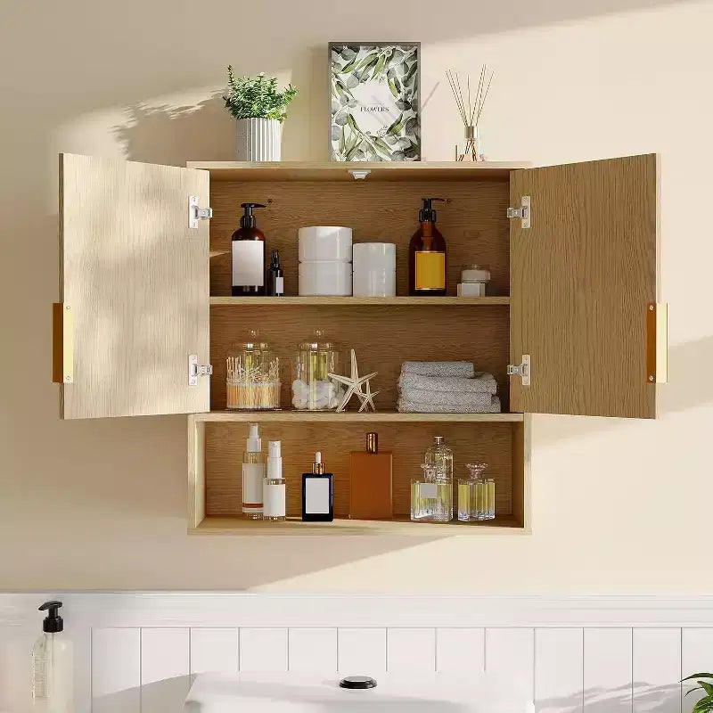 Armoire murale de salle de bain, 25x23x8 Pharmacie avec étagère réglable, porte à motif ondulé, rangement pour salle de bain, cuisine, buanderie, entrée