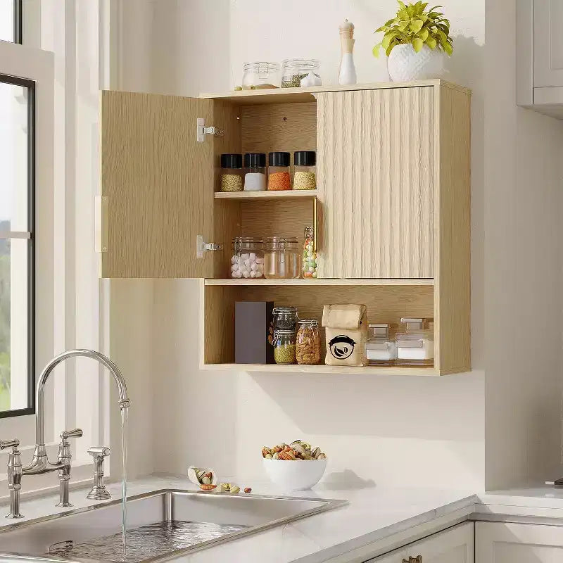 Armoire murale de salle de bain, 25x23x8 Pharmacie avec étagère réglable, porte à motif ondulé, rangement pour salle de bain, cuisine, buanderie, entrée