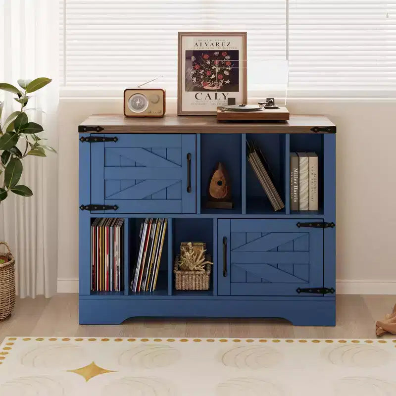 39Meuble de rangement pour tourne-disque, grand meuble de rangement pour vinyles en bois de style ferme pouvant contenir jusqu'à 450 albums avec portes de grange, table de tourne-disque pour salon ou chambre à coucher