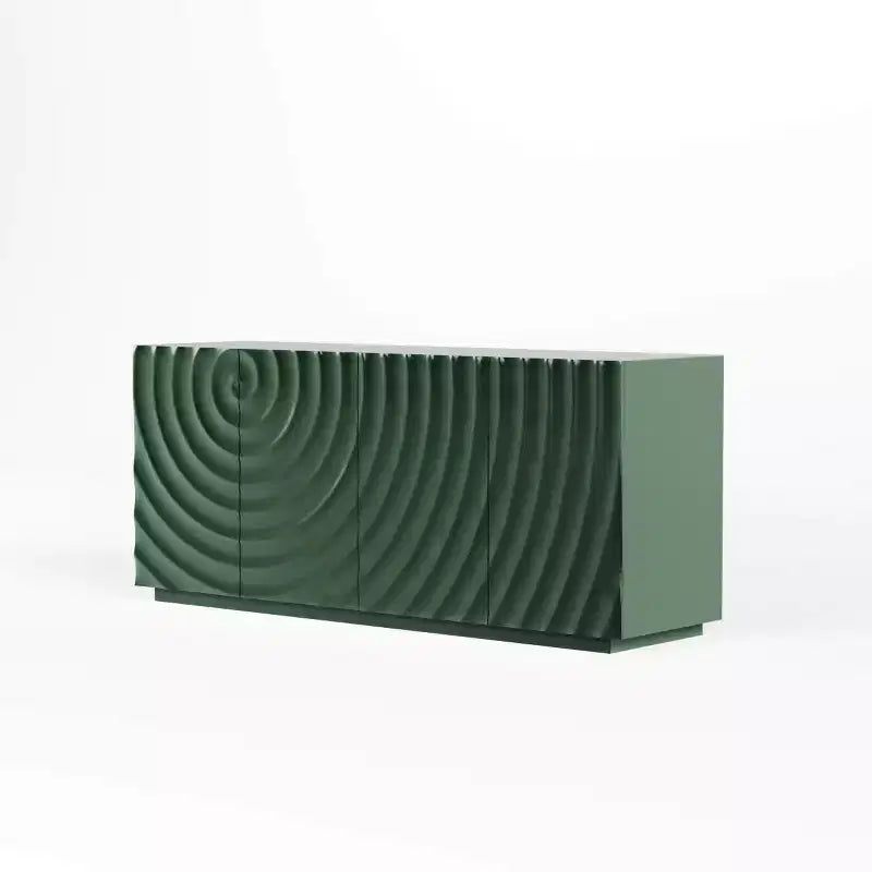 Buffet bas moderne en spirale, meuble d'entrée artistique discret avec portes texturées 3D ondulées