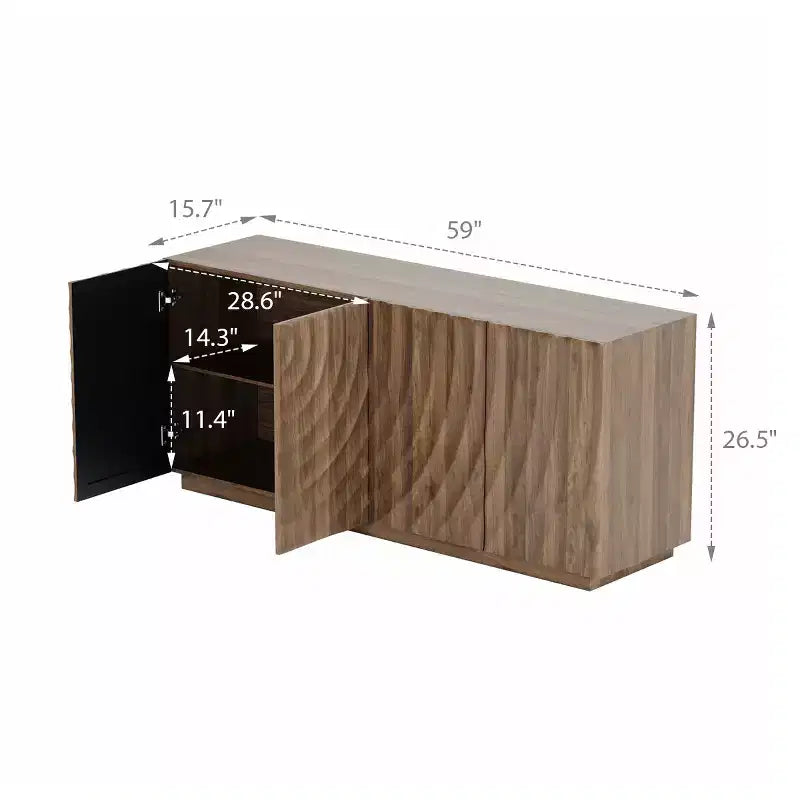 Buffet bas moderne en spirale, meuble d'entrée artistique discret avec portes texturées 3D ondulées