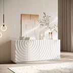 Buffet bas moderne en spirale, meuble d'entrée artistique discret avec portes texturées 3D ondulées