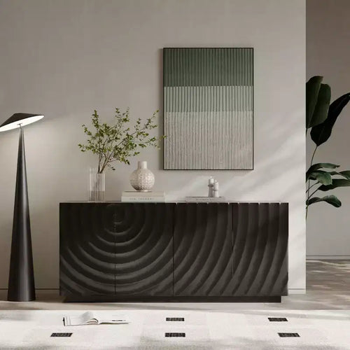 59 Modern Spiral Sideboard Buffet Cabinet, Low Profile Art Entryway Storage Cabinet with 3D Ripple Texture Doors - Panipeachy