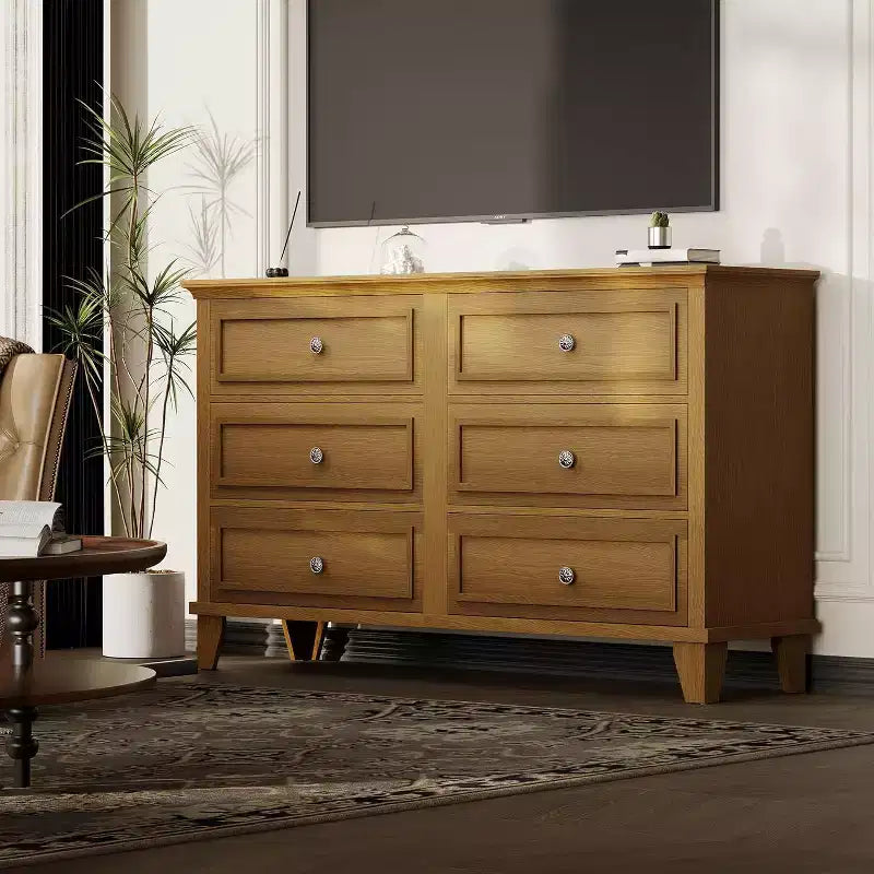 Commode de chambre, commode large à 6 tiroirs, organisateur de rangement, commode en bois moderne avec poignées métalliques pour couloir, entrée, bureau à domicile