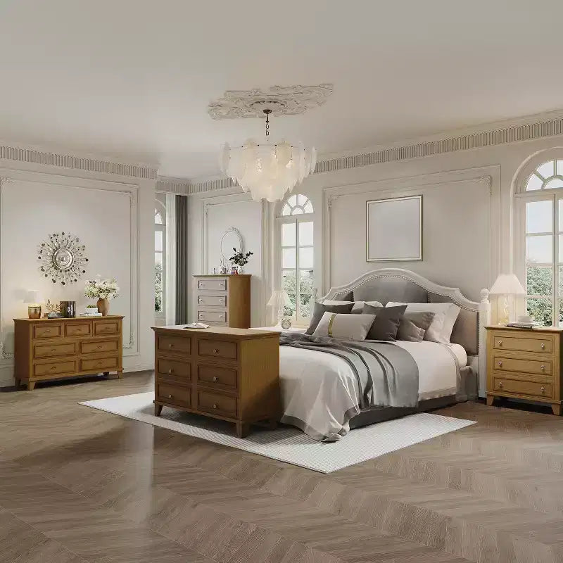 Commode de chambre, commode large à 6 tiroirs, organisateur de rangement, commode en bois moderne avec poignées métalliques pour couloir, entrée, bureau à domicile