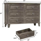 Commode de chambre, commode large à 6 tiroirs, organisateur de rangement, commode en bois moderne avec poignées métalliques pour couloir, entrée, bureau à domicile