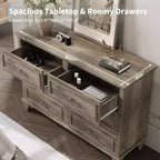 Commode de chambre, commode large à 6 tiroirs, organisateur de rangement, commode en bois moderne avec poignées métalliques pour couloir, entrée, bureau à domicile