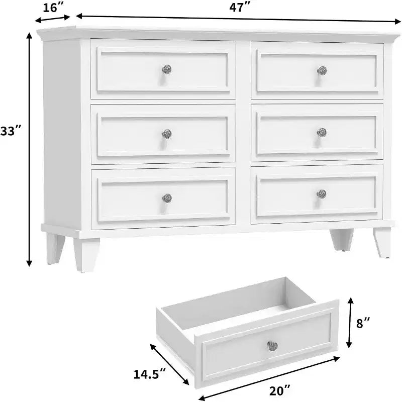 Commode de chambre, commode large à 6 tiroirs, organisateur de rangement, commode en bois moderne avec poignées métalliques pour couloir, entrée, bureau à domicile