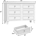 Commode de chambre, commode large à 6 tiroirs, organisateur de rangement, commode en bois moderne avec poignées métalliques pour couloir, entrée, bureau à domicile