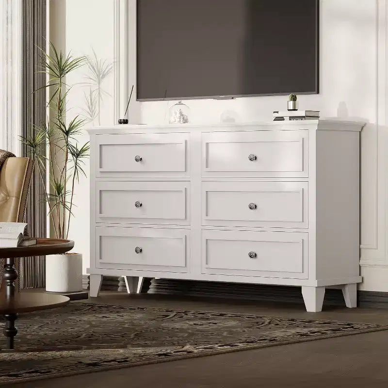 Commode de chambre, commode large à 6 tiroirs, organisateur de rangement, commode en bois moderne avec poignées métalliques pour couloir, entrée, bureau à domicile