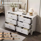 Commode de chambre, commode large à 6 tiroirs, organisateur de rangement, commode en bois moderne avec poignées métalliques pour couloir, entrée, bureau à domicile