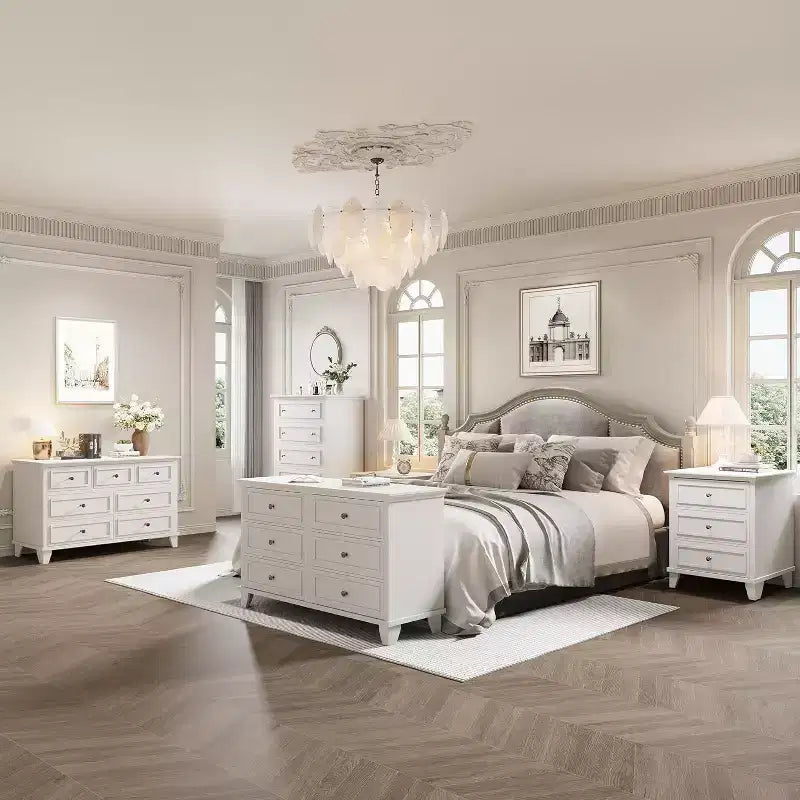 Commode de chambre, commode large à 6 tiroirs, organisateur de rangement, commode en bois moderne avec poignées métalliques pour couloir, entrée, bureau à domicile