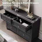 Commode de chambre, commode large à 6 tiroirs, organisateur de rangement, commode en bois moderne avec poignées métalliques pour couloir, entrée, bureau à domicile