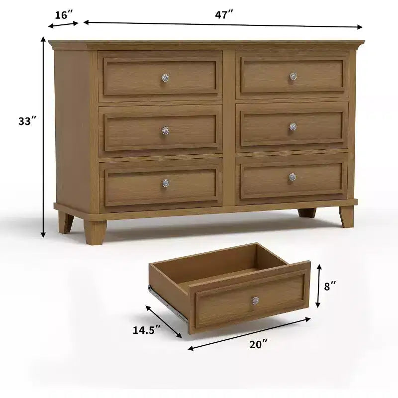 Commode de chambre, commode large à 6 tiroirs, organisateur de rangement, commode en bois moderne avec poignées métalliques pour couloir, entrée, bureau à domicile