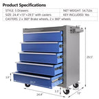 Servante d'atelier à 5 tiroirs avec roues, armoire de rangement portable en acier pour garage, atelier, entrepôt