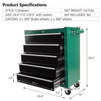 Servante d'atelier à 5 tiroirs avec roues, armoire de rangement portable en acier pour garage, atelier, entrepôt