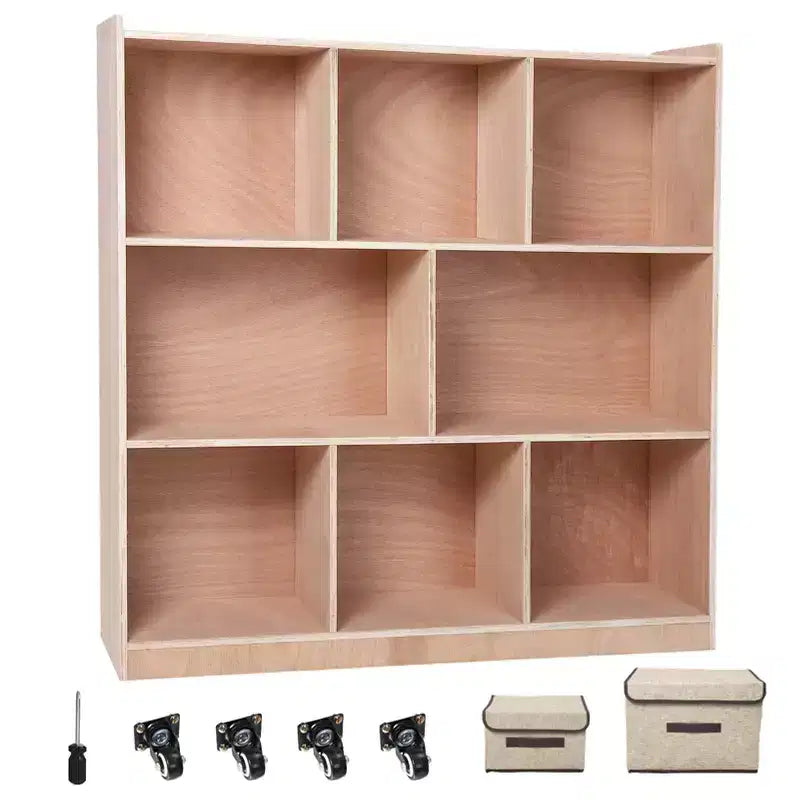 8-Section Entryway Storage Cabinet w/ 4 Hidden Wheels. 2 Bins. Mobile Organizer
